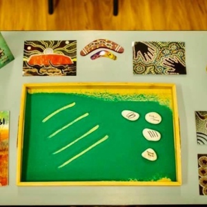 Australian Indigenous culture learning materials including Aboriginal art animals story books and wooden learning tools at Innovative Early Learning